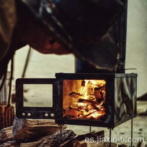 Titanio plegable estufa ardiente con chimenea